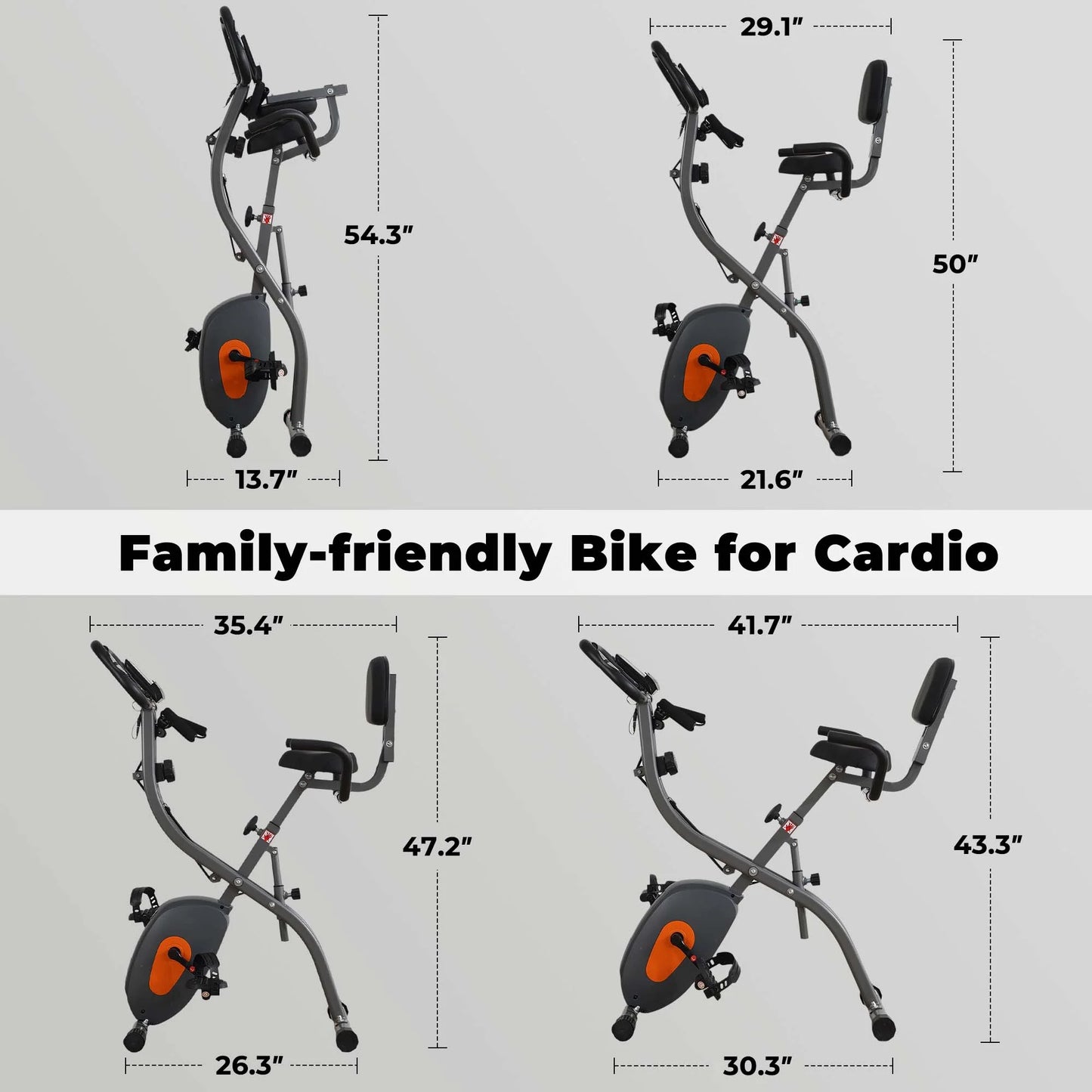 Folding Exercise Bike 3 in 1 Magnetic Stationary Recumbent Bike 10 Level Resistance for Home Use with Arm Resistance Bands